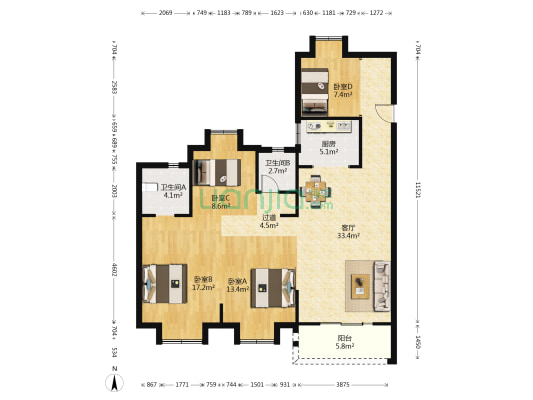 兰亭风华 4室1厅2卫 132平方
