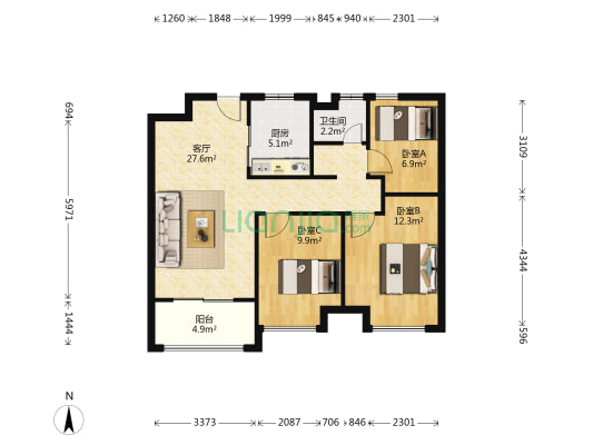 金辉天鹅湾 3室1厅1卫 90平方