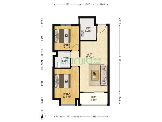 恒大御景湾三期 2室1厅1卫 91平方