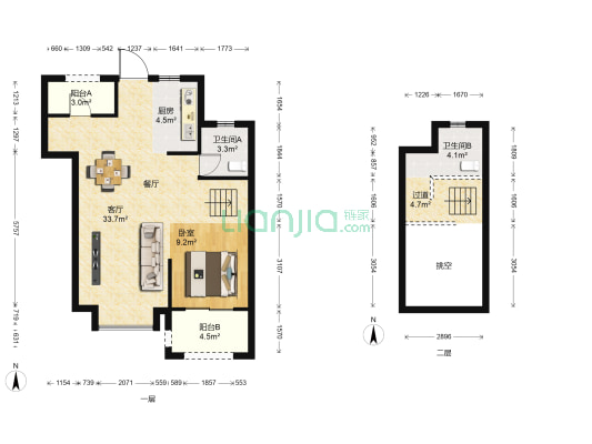 正荣悦澜湾 1室1厅2卫 88平方