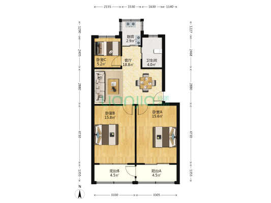 大桥路 3室1厅1卫 79平方