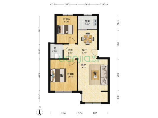 舒欣佳苑B区 2室2厅1卫 92平方