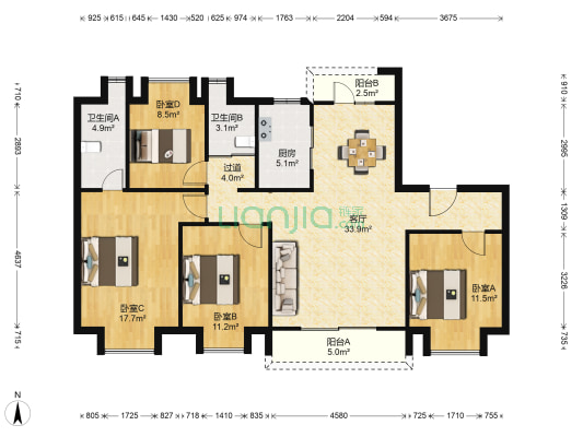 碧桂园凤凰湾 4室1厅2卫 143平方