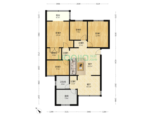 国贸二期 4室2厅1卫 106平方
