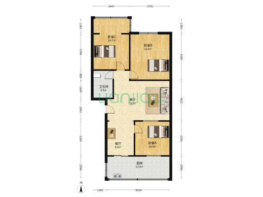 财经大学南校区家属院 3室2厅1卫 101平方