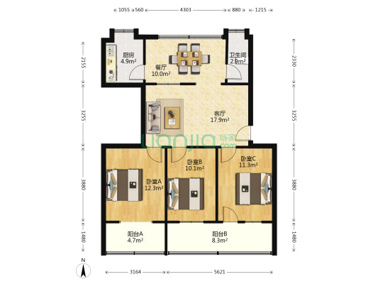 太平一社区 3室2厅1卫 84平方