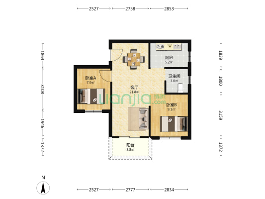 亘星滨湖苑 2室1厅1卫 74平方