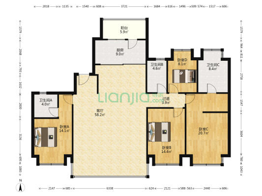 俊发城逸璟峰二期紫檀苑 4室1厅3卫 186平方