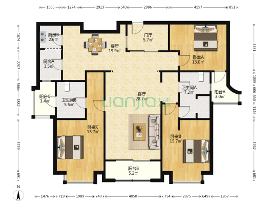 上置香岛原墅(公寓) 3室2厅2卫 151平方