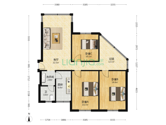 商业二街5号 3室1厅2卫 105平方