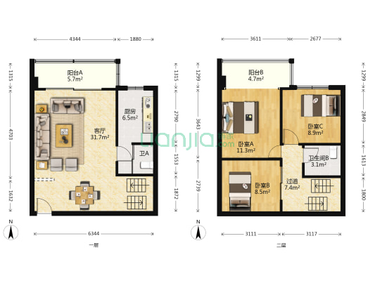 南国嘉苑 3室1厅2卫 96平方