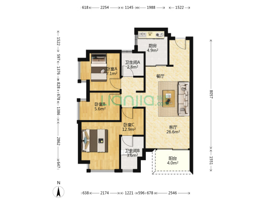 华侨城云麓台二期 3室1厅2卫 89平方