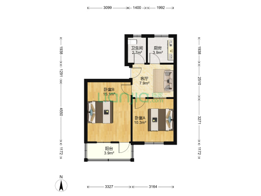 农垦宿舍 2室1厅1卫 55平方