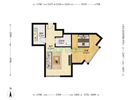 晶采大厦 1室1厅1卫 69平方