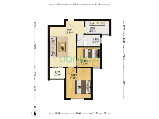汇德茗苑 2室1厅1卫 70平方