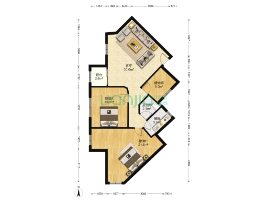 万福路二十一号楼 2室1厅1卫 89平方