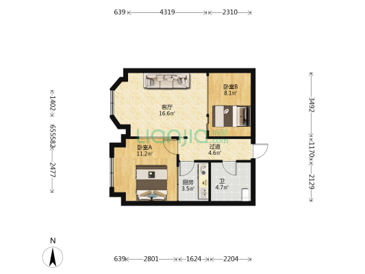 太阳城 2室1厅1卫 68平方