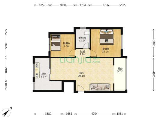西街上院 2室1厅1卫 87平方
