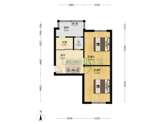 泰华街280号 2室1厅1卫 54平方