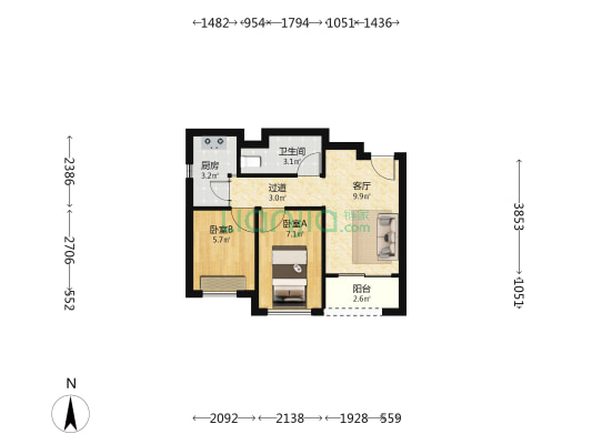 和昌拾里花都 2室1厅1卫 55平方