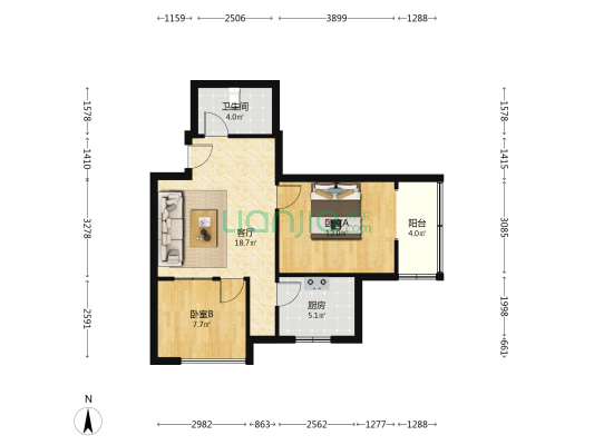 兴远现代城 2室1厅1卫 69平方