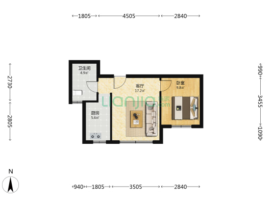 瑞铭园一区 1室1厅1卫 60平方