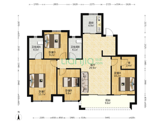 弘辉首玺豪园 4室1厅2卫 139平方