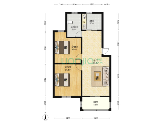时代嘉园 2室1厅1卫 83平方