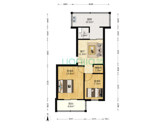 陕西省技术监督局小区 2室1厅1卫 62平方