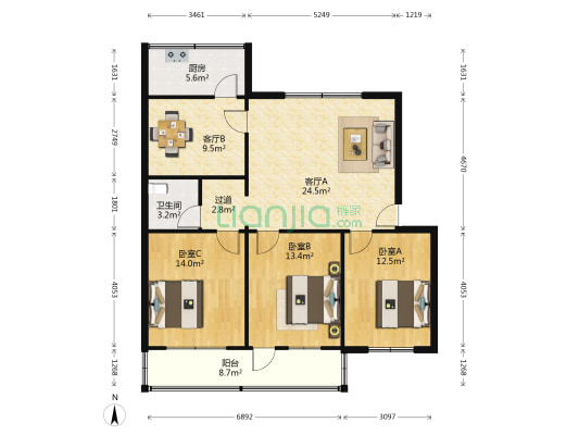 供电局家属院 3室2厅1卫 106平方