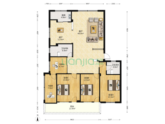 永福楼 5室2厅2卫 164平方