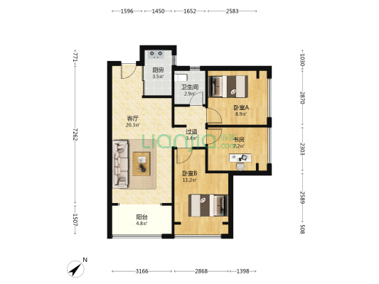 新城燕澜和鸣花园 3室1厅1卫 77平方