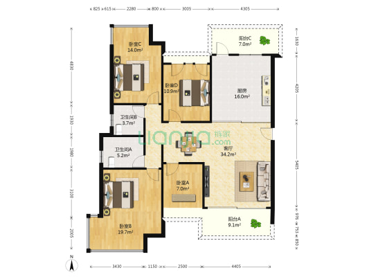 文莱·御园 4室1厅2卫 133平方