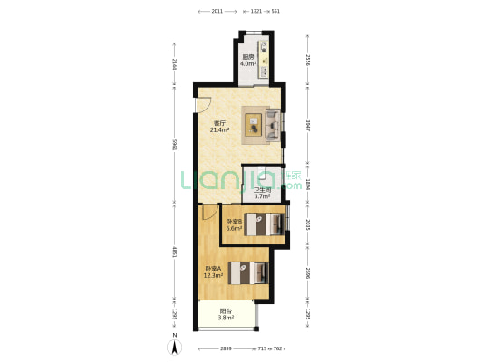 西子银马公寓 2室1厅1卫 68平方