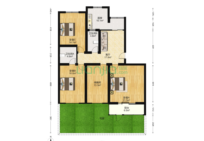 龙兴园北区3室1厅2卫14172㎡