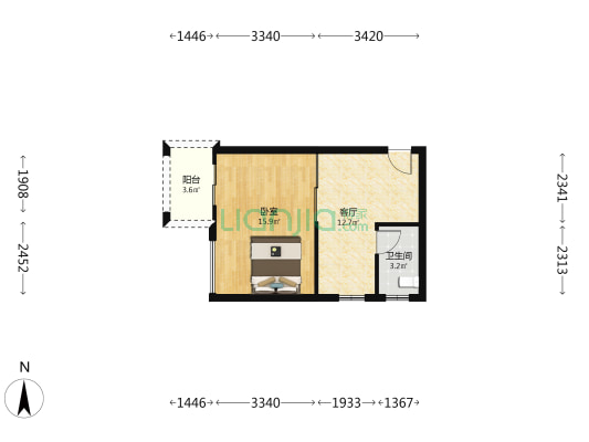 华力路16号 1室1厅1卫 44平方