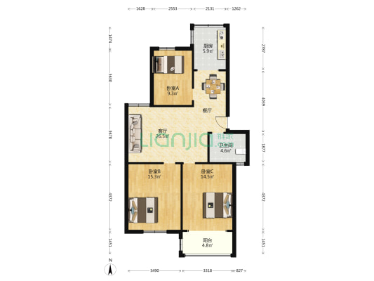 荣鑫花苑 3室1厅1卫 101平方