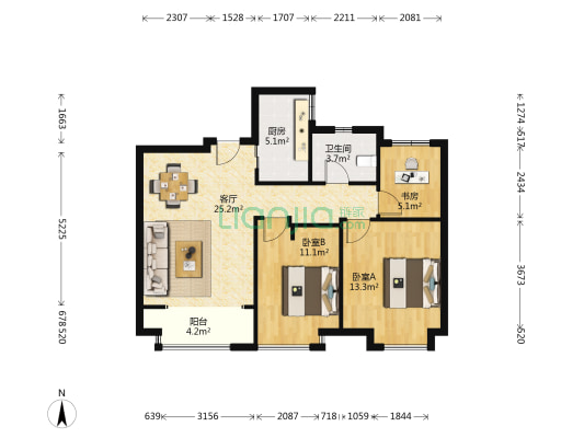 金科廊桥雅苑 3室1厅1卫 88平方