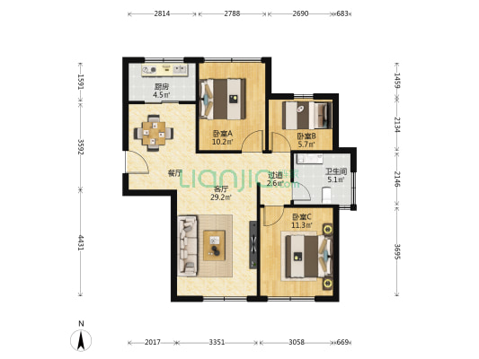 浅水湾澜园 3室1厅1卫 91平方