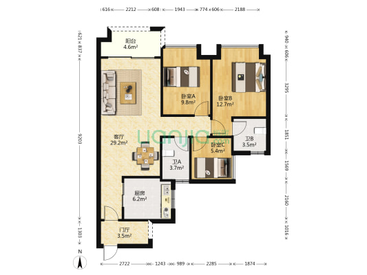 雅居乐新地 3室1厅2卫 99平方