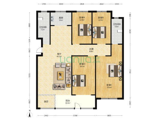 永安卧龙壹号 4室1厅2卫 190平方