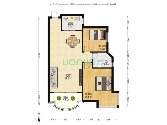 三叶铭豪 2室1厅1卫 86平方