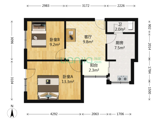 梨园村 2室1厅1卫 59平方
