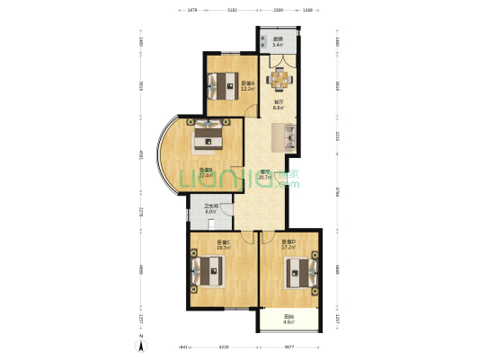 金豪大厦 4室2厅1卫 166平方