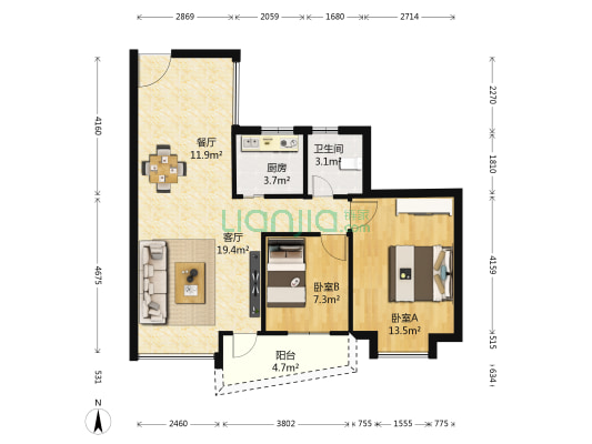 恒泰豪庭 2室2厅1卫 80平方
