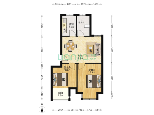 三家浜公寓采莲苑 2室1厅1卫 67平方