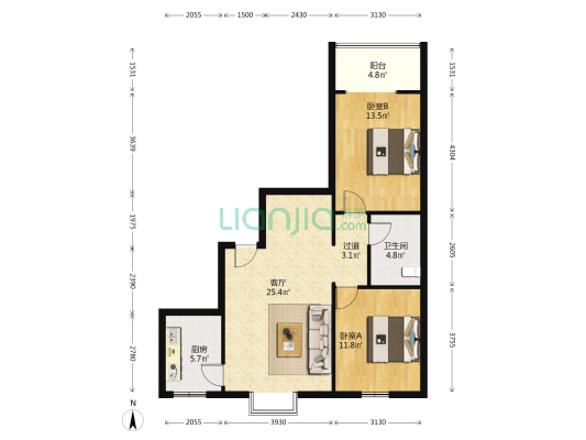 晨光上东 2室1厅1卫 93平方