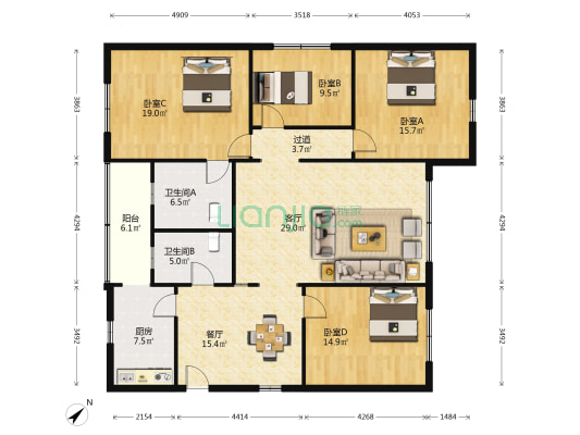 杨锐小区 4室2厅2卫 156平方