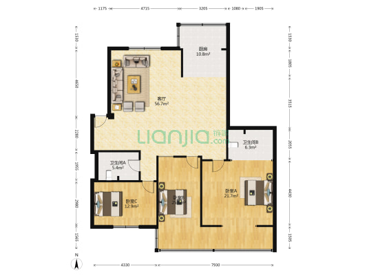 富士苑 3室1厅2卫 159平方