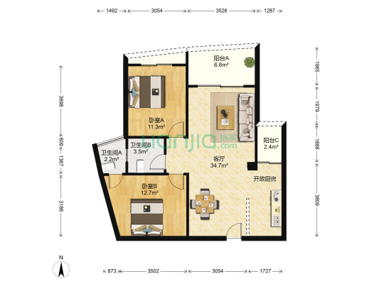 海岸国际假日花园 2室1厅2卫 89平方